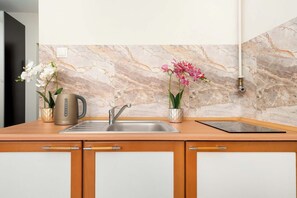 Réfrigérateur, micro-ondes, plaque de cuisson, bouilloire électrique