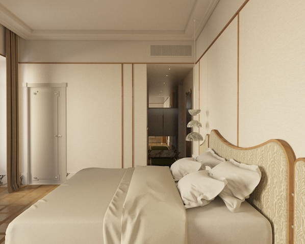 Cofres nos quartos, escrivaninha, cortinas blackout