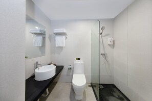 Regadera, secadora de cabello, toallas, jabón 