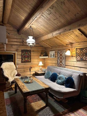 Cabane, 2 chambres, accessible aux personnes à mobilité réduite, balcon | Coin séjour