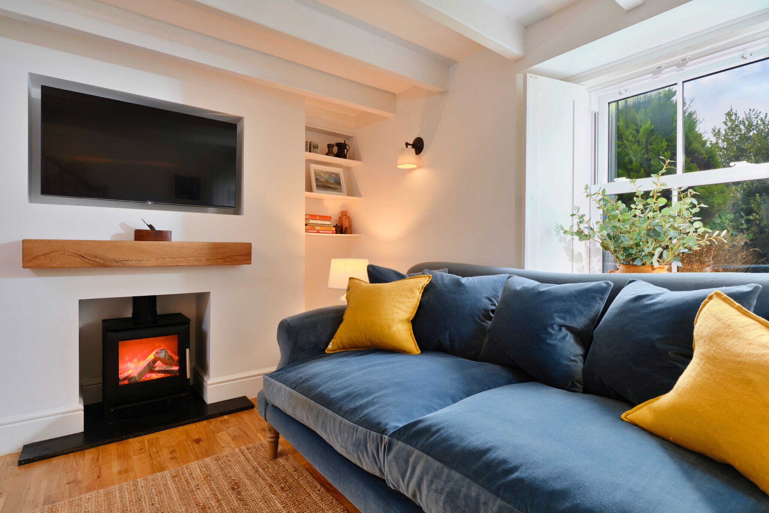 Televisión y chimenea 