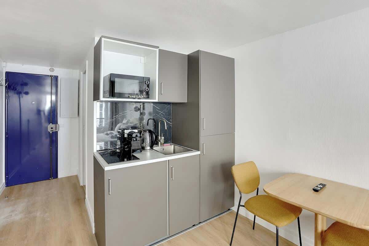 Fridge, microwave, coffee/tea maker, electric kettle