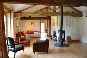 TV, fireplace, DVD player, stereo - Apartment “Le Loft Du Chant Du Buc” with Shared Pool, Garden, and Wi-Fi (Marssac sur Tarn)