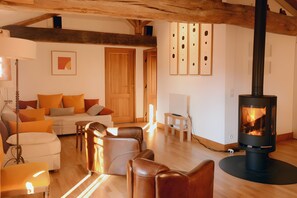 TV, fireplace, DVD player, stereo - Apartment “Le Loft Du Chant Du Buc” with Shared Pool, Garden, and Wi-Fi (Marssac sur Tarn)