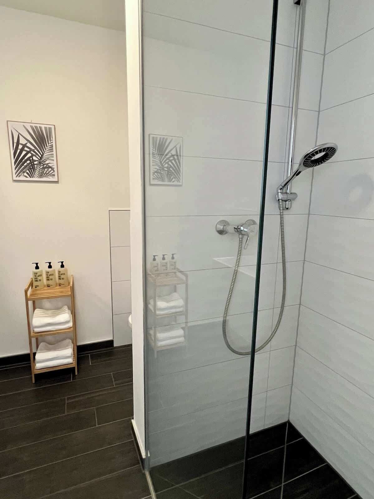 Dusche, Haartrockner, Shampoo