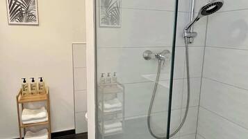 Dusche, Haartrockner, Shampoo