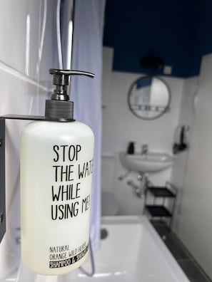 Dusche, Haartrockner, HandtĂŒcher, Shampoo