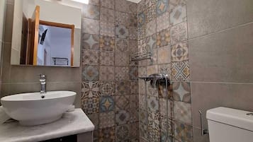 Standard Double Room, Balcony, Sea View | Bathroom | Shower, hair dryer, towels, soap