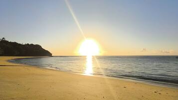 Beach nearby, white sand, beach shuttle