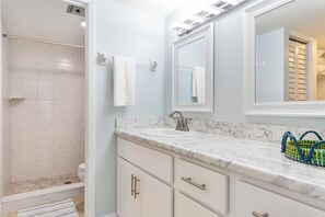 Shower, towels - Newly Updated ocean View 2-Bedroom Condo, Steps to the Beach! (Saint Augustine)