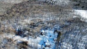 Aerial view - Classic Red Farmhouse Retreat by Nature Preserve (Patterson)
