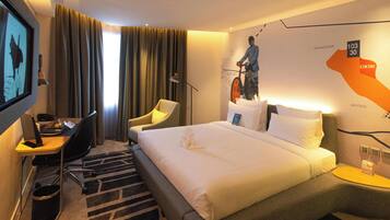 In-room safe, desk, laptop workspace, blackout curtains