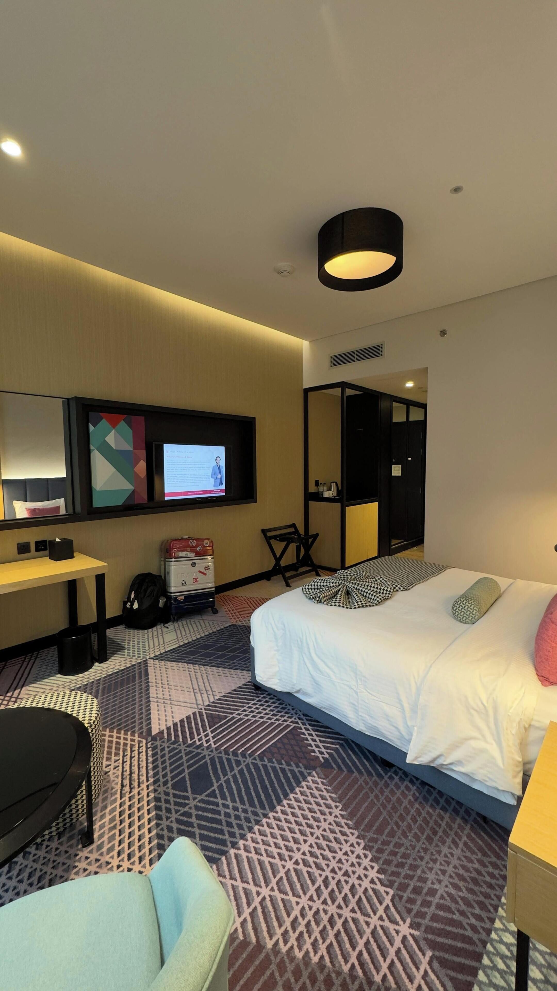 In-room safe, desk, laptop workspace, blackout curtains