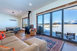 Smart TV, fireplace, offices - Teton Homestead: Front-Row Teton Views w/ Hot Tub (Driggs)