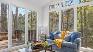 Smart-TV, Kamin, DVD-Player, Bücher