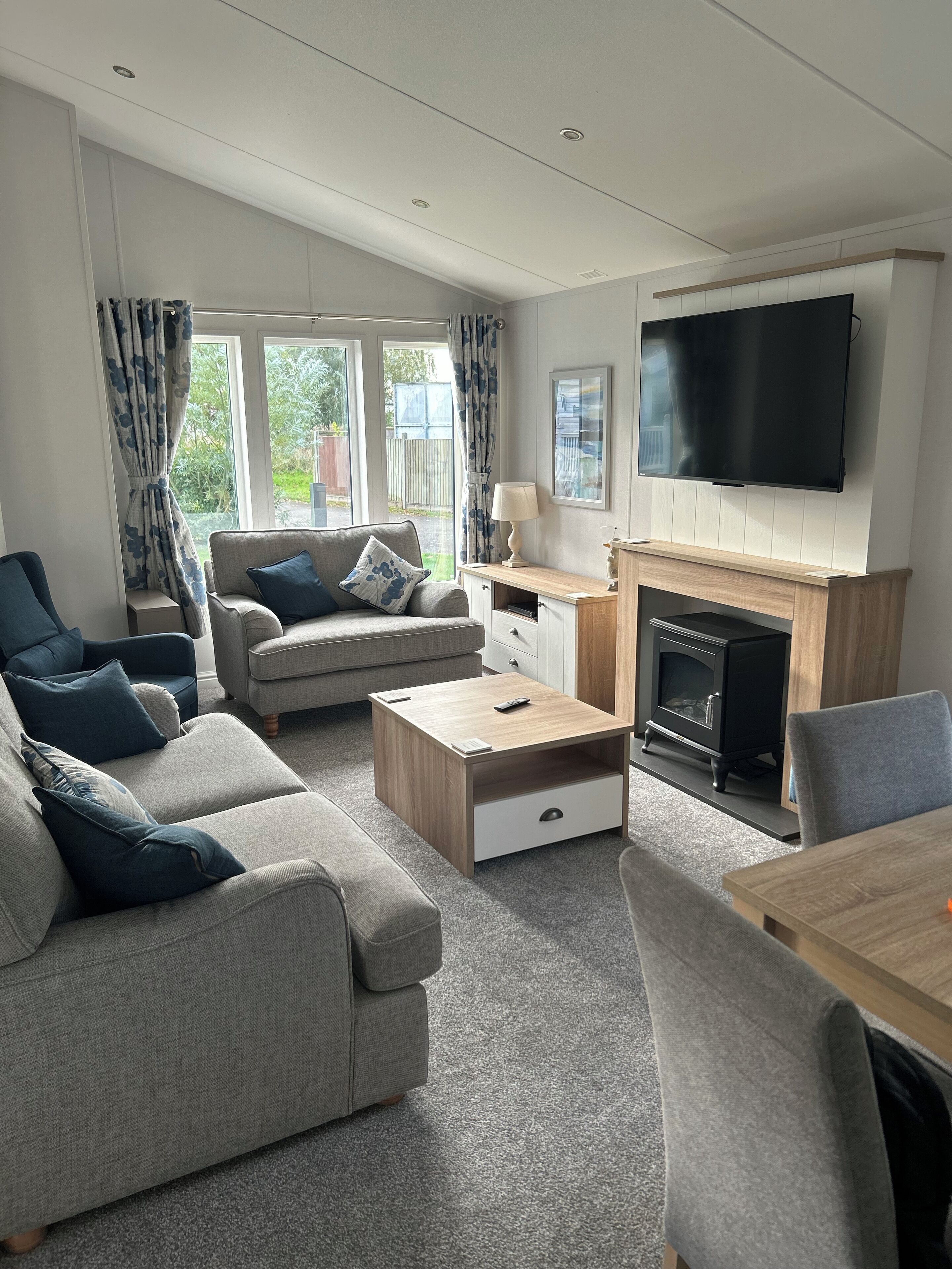TV, fireplace