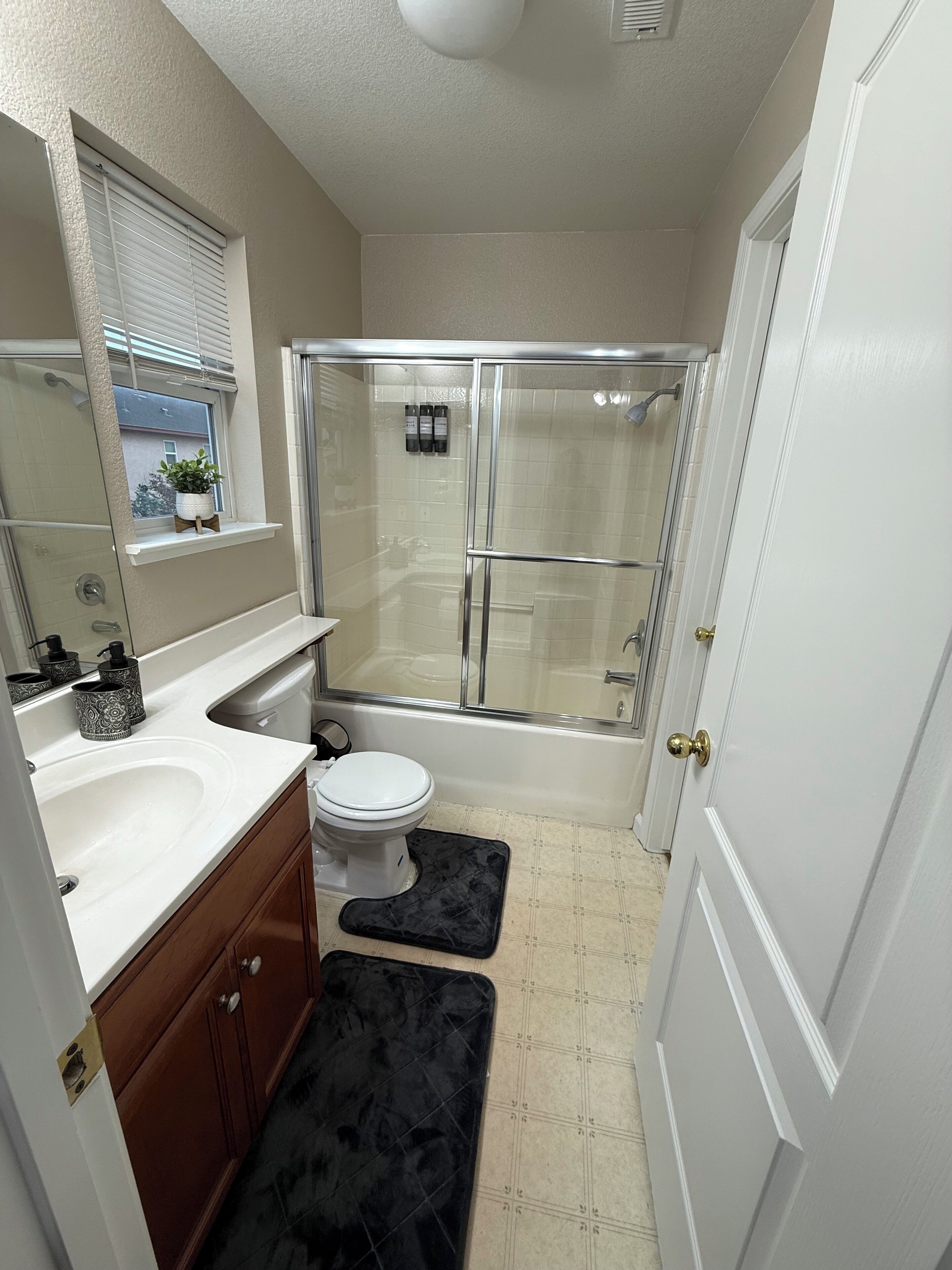 Ducha, secador de pelo, toallas, jabón