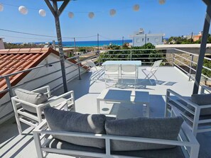 Outdoor dining - Seaview Villa with private pool,180m from the sea (Stavros)