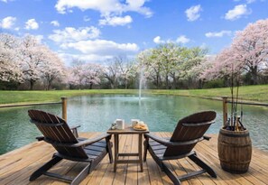 Terrace/patio - Romantic Tiny Home with Pond, Pier & Firepit (Denison)