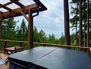 Outdoor spa tub - Adorable tiny home with spectacular view and hot tub on Guemes Island Anacortes. (Anacortes)