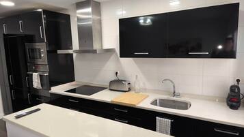 Fridge, microwave, oven, toaster