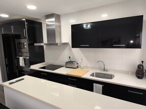 Fridge, microwave, oven, toaster