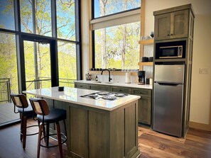 Fridge, microwave, stovetop, coffee/tea maker - The Bramble at In the Trees, Mountaintop, Hot Tub, Fireplace, Luxury (Hot Springs National Park)