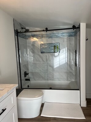 Shower, bidet, towels, soap