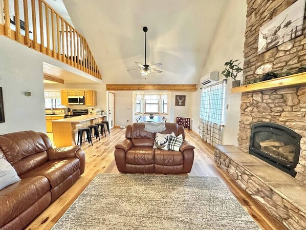 Smart TV, fireplace, DVD player, books