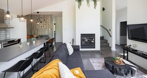 Televisión, chimenea y videojuegos 