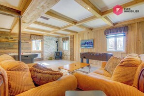 Smart TV, fireplace, foosball, offices