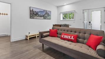 Smart TV, fireplace, table football, offices