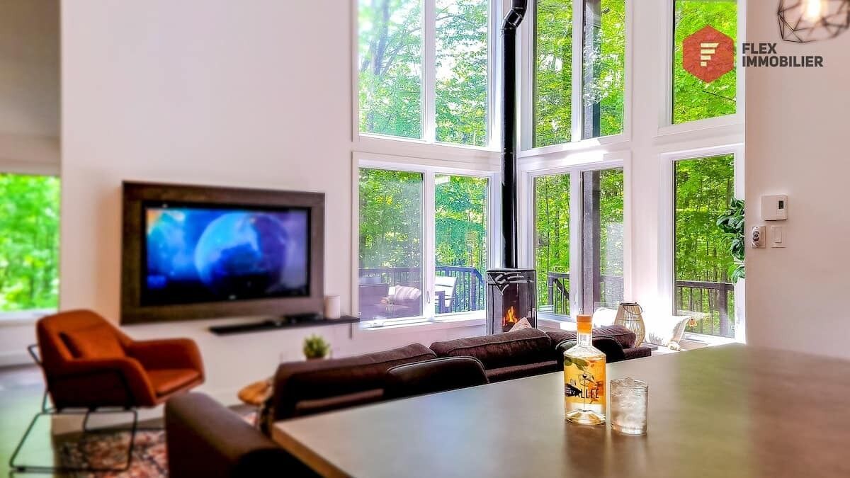 Televisio, takka, työhuone