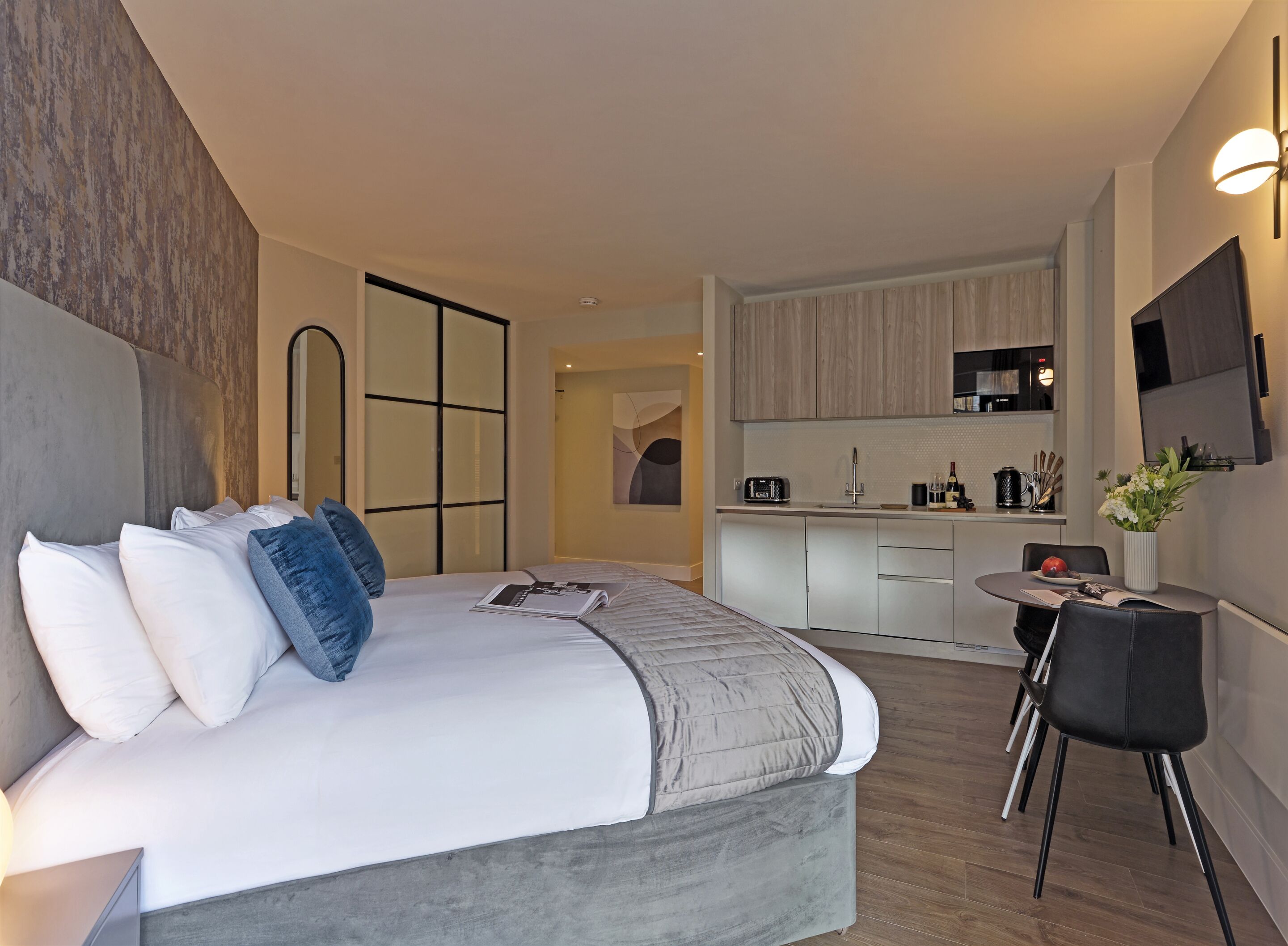 1 bedroom, desk, iron/ironing board, travel crib