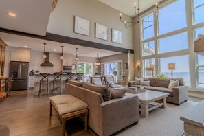 Smart TV, chimenea, reproductor de DVD y libros 