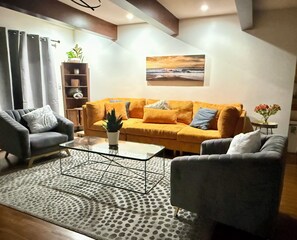 Smart TV, fireplace, stereo, printers