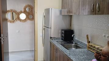 Fridge, oven, stovetop, electric kettle