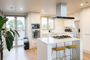 Fridge, microwave, oven, stovetop - Stylish Art Loft with Spa & Soaring Ceilings (Christchurch)