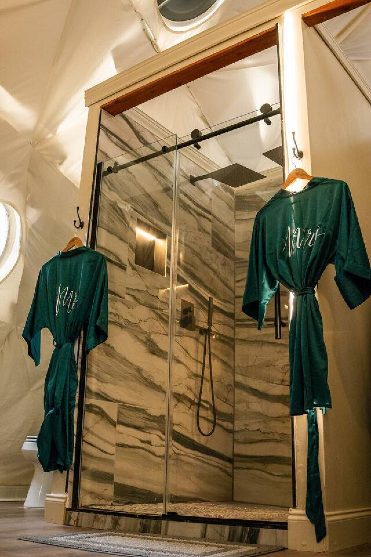 Shower, eco-friendly toiletries, towels, soap