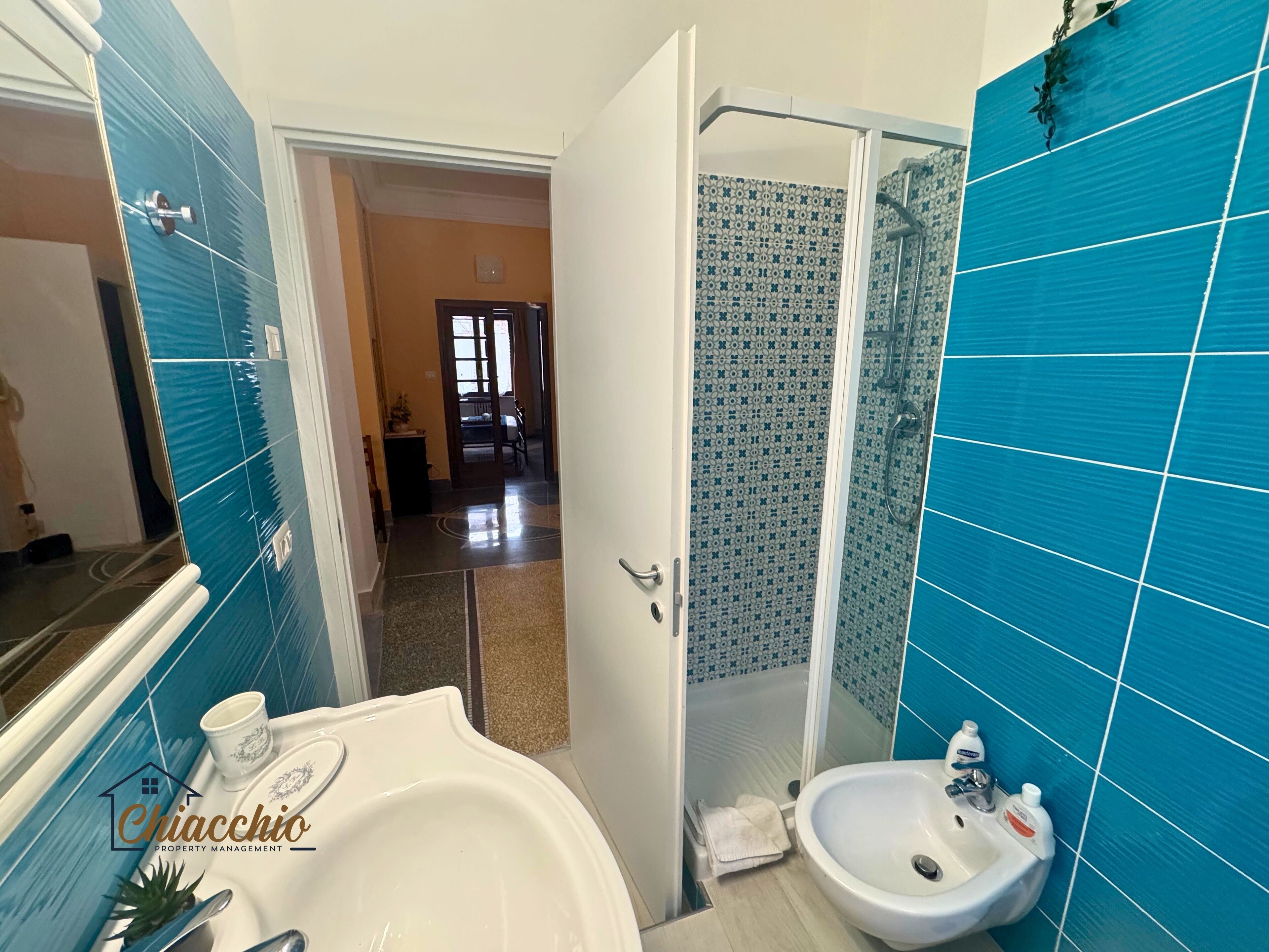 Appartamento, 1 letto queen con divano letto, angolo cottura, vista città | Bagno