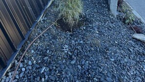 A modern building with a metal exterior, a gravel pathway, and a small plant. - Blue Moon Apartment-Epic Mountain views Wanaka. (Wānaka)