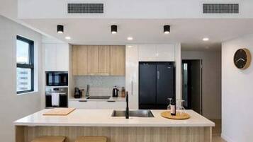 Fridge, microwave, oven, dishwasher