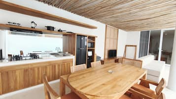 Deluxe Villa, 2 Bedrooms, Patio, Pool View | Private kitchen | Full-size fridge, microwave, dishwasher, cookware/dishes/utensils