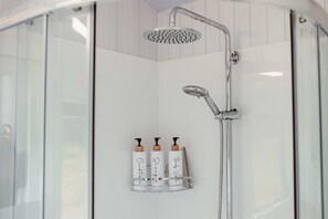 Regadera, secadora de cabello, toallas, shampoo 