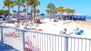 A beach with palm trees, beach chairs, and umbrellas. - Lovely 3-bedroom cottage with AC in peaceful Hudson (Hudson)