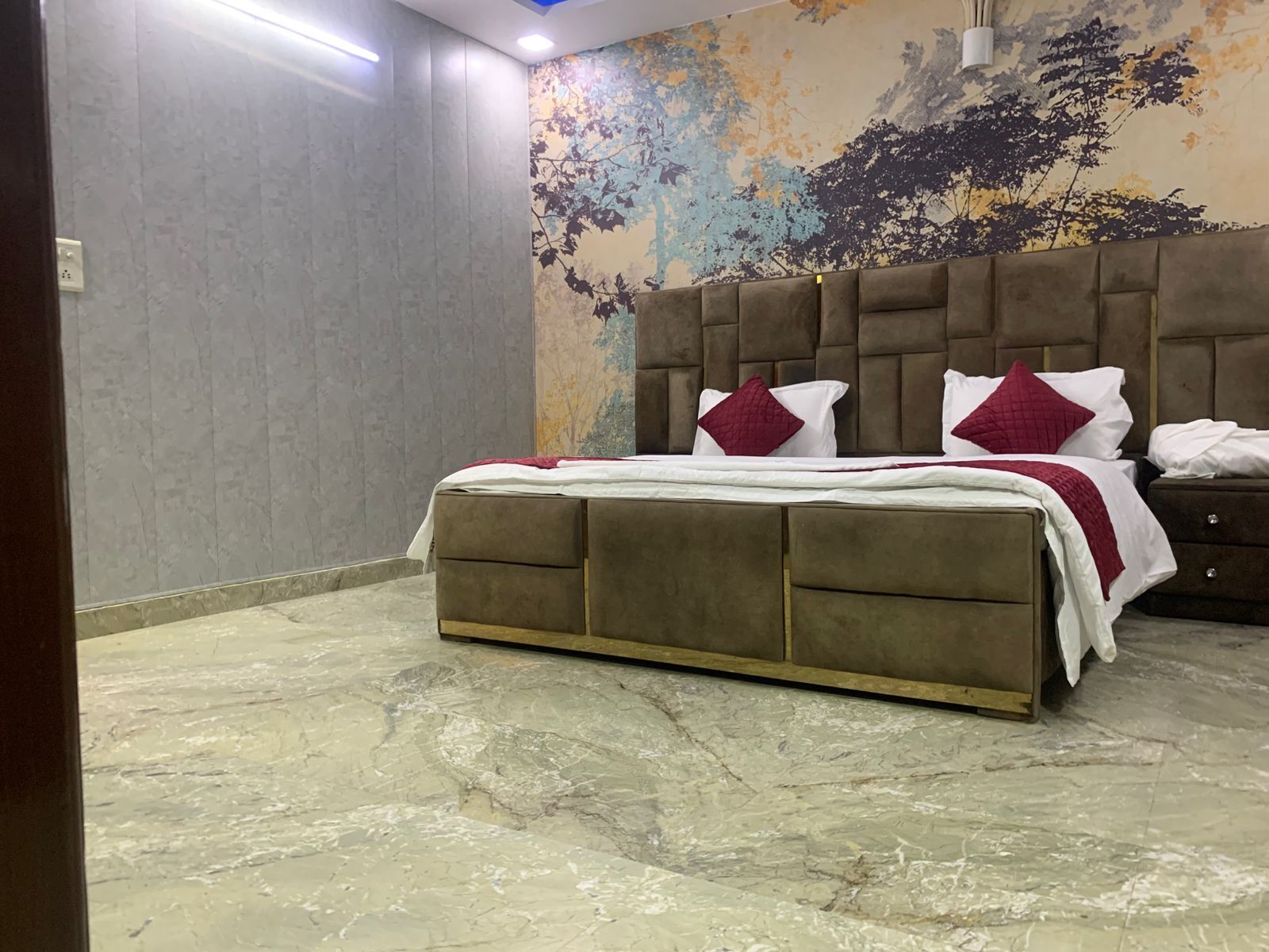 Shower, towels, soap, shampoo