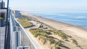 A beach with a sandy shore, a few people, and a dune area. - Exclusive penthouse with breathtaking 360° view (Middelkerke)