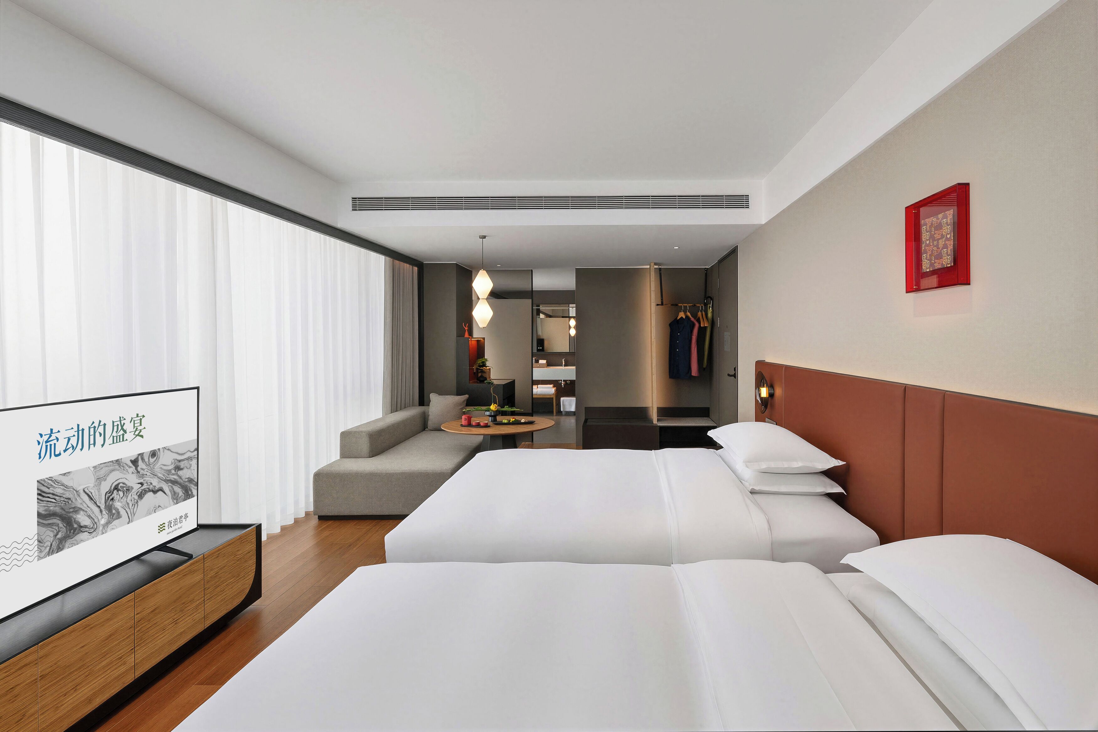 Deluxe Twin kamer, 2 queensize bedden, schoonmaakservice, uitzicht op stad