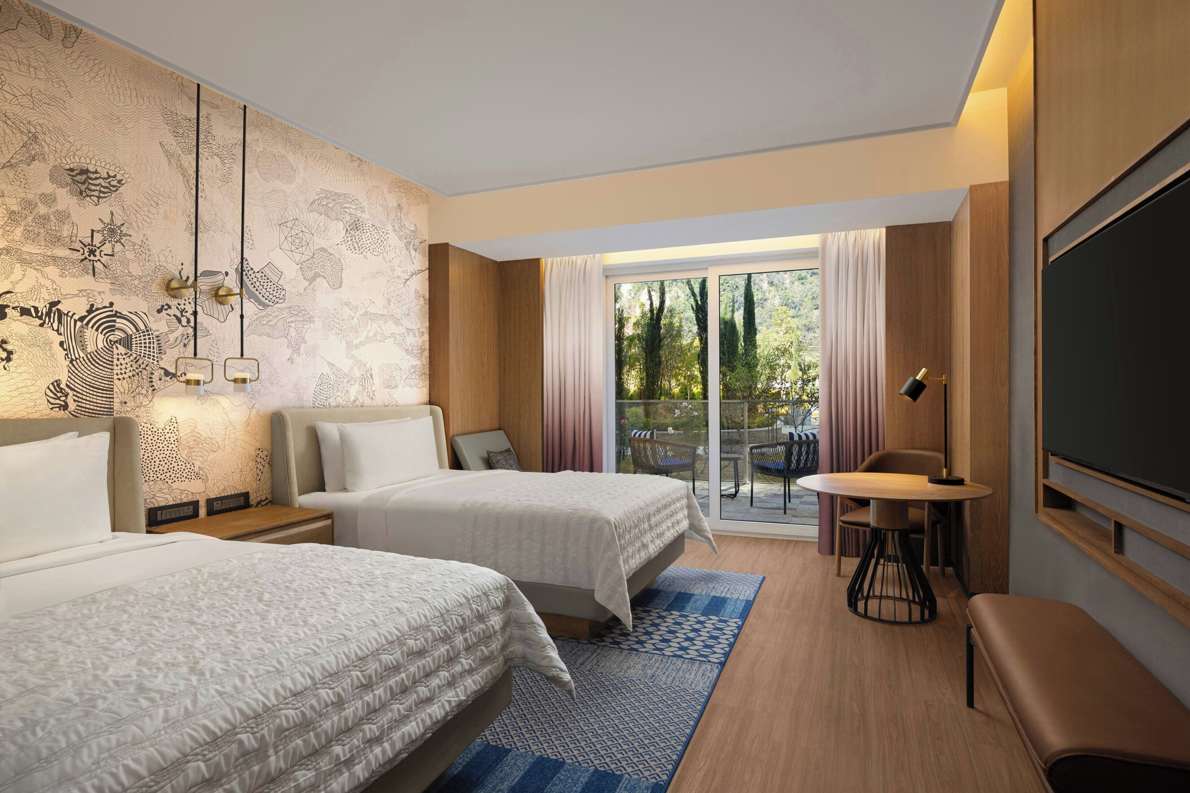 华丽客房, 2 张大床, 花园景观