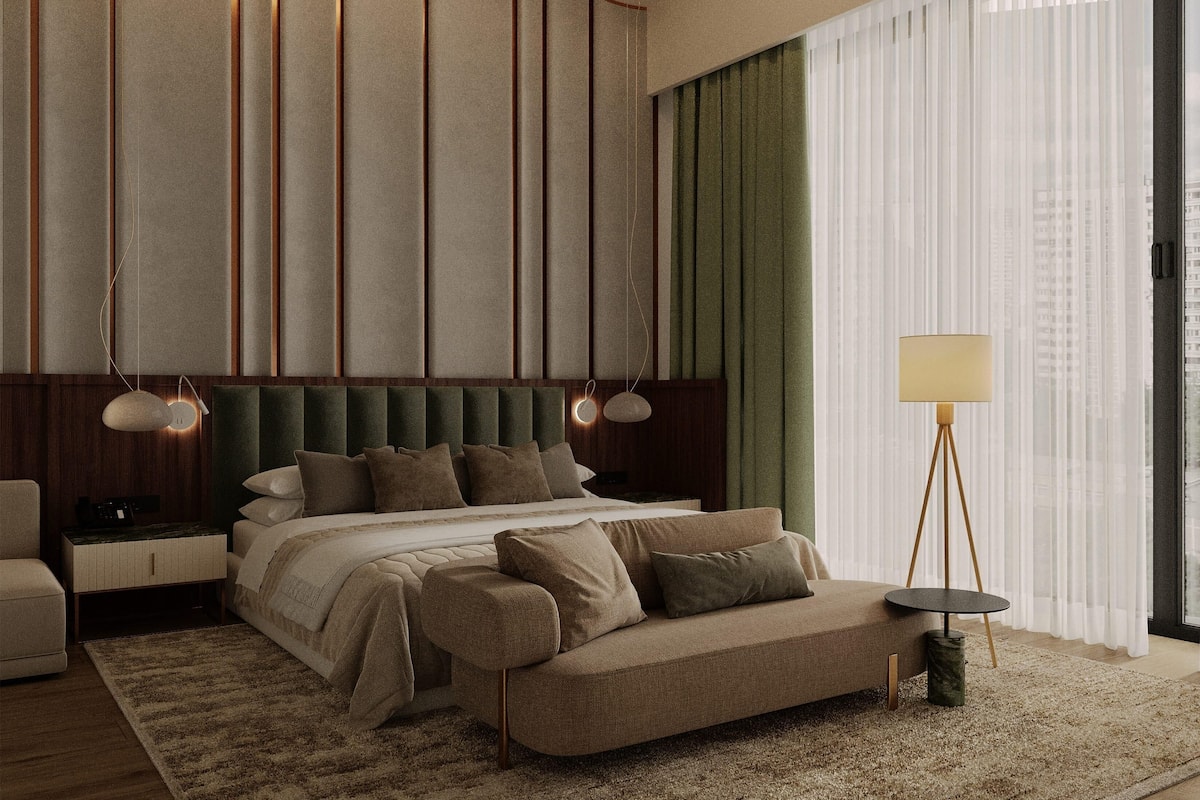 特级套房, 1 张特大床 | 迷你吧、客房内保险箱、办公桌、笔记本电脑工作区